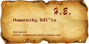 Humenszky Béla névjegykártya